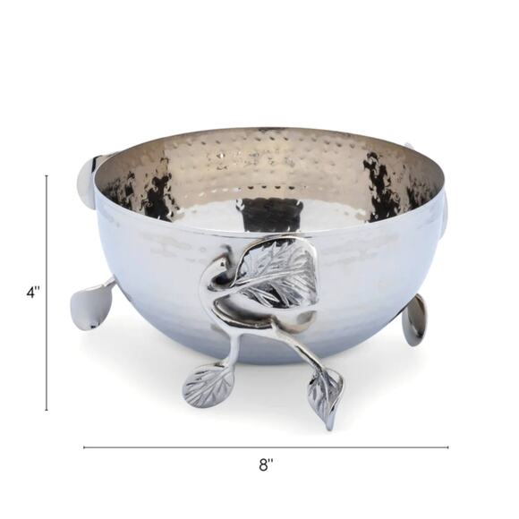 SILVER PLATED DECORATIVE SERVING BOWL WITH LEAF EMBELLISHMENTS CHEER COLLECTION - Picture 3 of 6